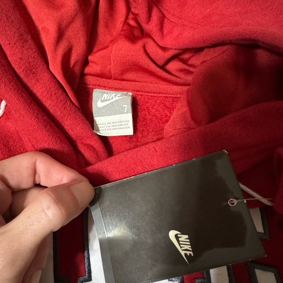 NWT Vintage Nike grey tag red spell out hoodie boys 7 - Picture 2 of 2